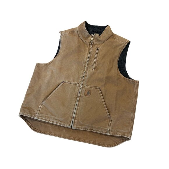 Carhartt V33-211 Sandstone Sherpa-Lined Mock-Neck Vest Full Zip Brown Men's XL - Picture 4 of 8